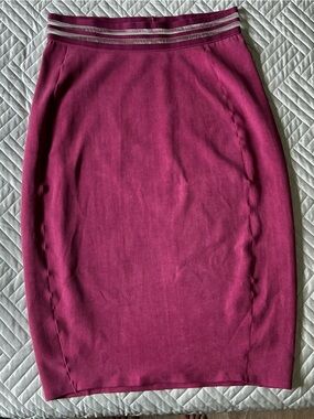 Ada Magenta Pencil Skirt with Contrast Hem Stripes